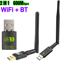 Adaptateur USB WiFi Bluetooth 2 en 1, 600 Mbps, double bande 5 GHz, mini carte réseau sans fil USB 600 m, dongle LAN, récepteur externe.
