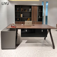 Bureau de direction en bois en forme de L, moderne et luxueux LIYU, avec un grand meuble de classement à portes coulissantes assorti, bibliothèque, ensemble de meubles de bureau