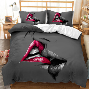 Juego de edredón con estampado digital 3D de labios rojos de regalo de San Valentín Juego de funda nórdica cómodo y suave - Product Image 3