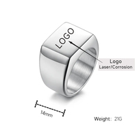 Nouvelle bague ShuoyeW 14 mm en acier inoxydable, style INS, argent antique, or noir brillant, carrée, basique