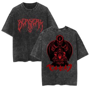Camiseta de manga corta vintage de 220 gramos con estampado de dibujos animados de Berserk, estilo lavado <span class=keywords><strong>y</strong></span> desgastado, de la marca Swordwind Legend, para hombre, estilo urbano holgado. - Product Image 3