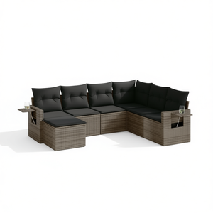 Ensemble de canapés de jardin gris 6 places en rotin, mobilier d'extérieur résistant aux intempéries, design contemporain - Product Image 1