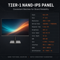 Monitor Gaming 4K 180Hz 27 Inci Nano-IPS 3840x2160 HDR600 Layar Warna 10bit untuk Pemasok Esports