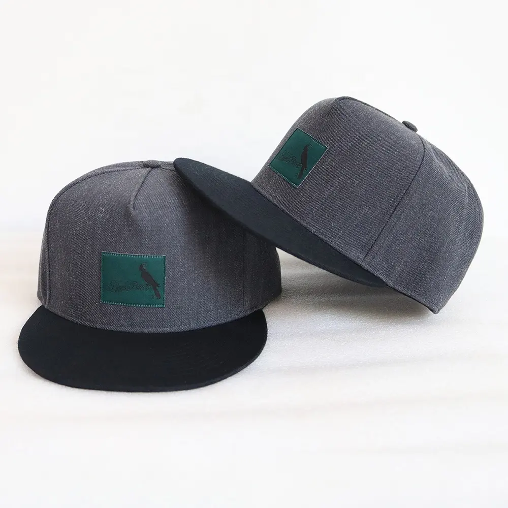 Phong Cách Châu Âu 6 Panel Phẳng Đỉnh Snapback Cap Hat Bán Buôn Unisex Tùy Chỉnh Dệt Vá Len Acrylic Vật Liệu Pha Trộn