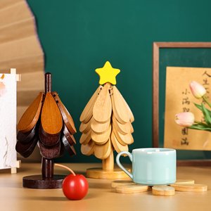 Christmas Tree Shape Wooden <b>Heat</b> Resistant Mat Foldable <b>Coaster</b> Table Ornament For Kitchen Dining Use - Product Image 1