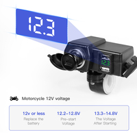 Chargeur de moto 12/24V, double chargeur USB, compteur de tension LED, prise allume-cigare, support pour guidon et rétroviseur