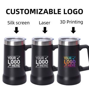 Custom logo 24 oz <b>Double</b> <b>Wall</b> Insulated Stainless Steel Powder Coated Handle Classic Design 24oz Beer <b>Mug</b> with Handle - Product Image 5