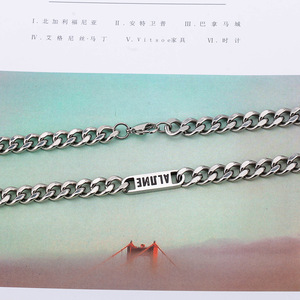 yunnique Cuban <b>Chain</b> Necklace <b>Titanium</b> Steel Letter Geometric Design For Leisure Gift - Product Image 2