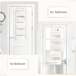 Over The Door Organizer 5 Pockets White Cotton Hanging <b>Storage</b> With Tassels For Nursery Baby Products Cosmetics - Product Image 2