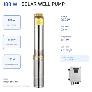ปั๊มน้ำบาดาลพลังงานแสงอาทิตย์แรงดันต่ำ QY DC24V 180W สำหรับน้ำบาดาลและการชลประทาน 2.7 ลบ.ม./ชม. ระยะส่ง 22 ม. - Product Image 1
