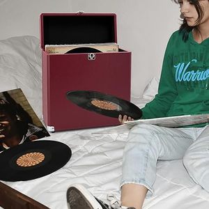 Mallette <span class=keywords><strong>de</strong></span> rangement pour disques vinyles vintage portables et boîte <span class=keywords><strong>de</strong></span> transport pour disques vinyles - Product Image 4
