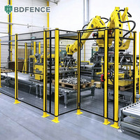 Barrière de sécurité pour robot avec porte manuelle escamotable permettant un accès contrôlé et une fermeture sécurisée pour des opérations robotiques sûres dans les ateliers