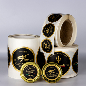 Carta testurizzata impermeabile su misura caviale congelato in rilievo 3D in lamina d'oro personalizzato alta rotonda etichette adesive per caviale - Product Image 1