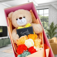 Bouquet d'ours en peluche pour la Saint-Valentin, boîte cadeau, ours en peluche avec fleurs artificielles pour petite amie