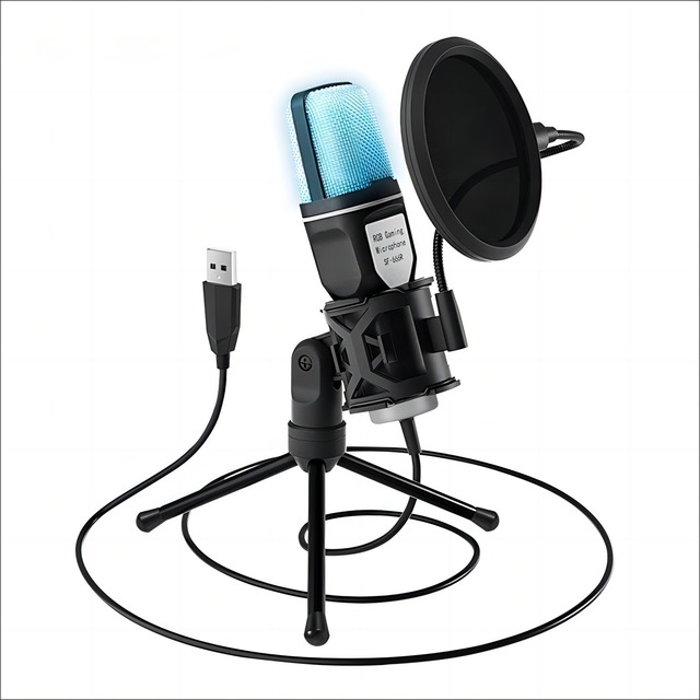 Gaming Pc Usb Condenser Microphone Rgb Computer Mic for ps4 Noise Cancelling Audio and Video for Podcast/Recording/Streaming