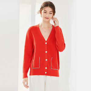Cardigan pour femme de haute qualité, couleur unie brillante, col en V, ample, pour l'automne et l'hiver - Product Image 3