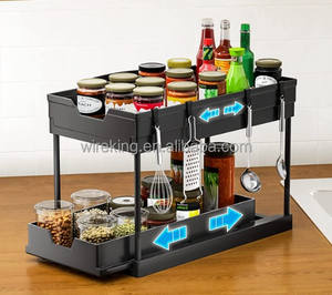 सिंक आयोजकों के तहत 2-स्तरीय स्लाइडिंग कैबिनेट बास्केट आयोजक और बाथरूम रसोई के लिए हुक के साथ भंडारण - Product Image 3