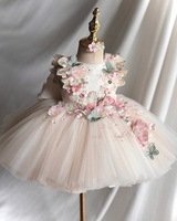 Robes de demoiselles d'honneur florales beiges avec appliqués, robes de première communion personnalisées, robes de princesse pour séances photo et fêtes d'anniversaire