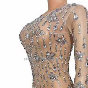 Robe <span class=keywords><strong>nue</strong></span> à chaîne de pierre, jupe moulante transparente, robe de soirée pour organiser la piste, costumes de scène, costumes de bar - Product Image 1