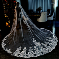 Voile de mariée Feishiluo de luxe à une seule couche avec bordure en dentelle appliquée et broderie en dentelle, style élégant, 3,5 mètres de long pour fête de mariage