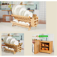 Comptoir de cuisine en bois à 2 niveaux égouttoir à vaisselle Support pour assiettes de cuisine Séchoir à vaisselle pliable en bambou