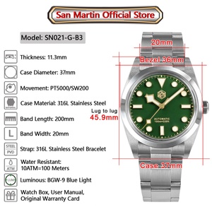 Relojes San Martin SN021 Vintage Explore Climbing Series, Reloj de Lujo para Hombre PT5000 BGW9, Mecánico Automático - Product Image 3
