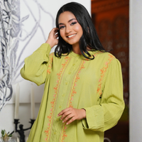 Pakaian Kasual Elegan Grosir, Model Regular Fit, Siluet Longgar, Lengan Panjang, Kerah Cina, Bordir, Bahan Cheesecloth