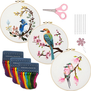 Handy Sewing <span class=keywords><strong>Set</strong></span> Hummingbird Flower <span class=keywords><strong>Cross</strong></span> <span class=keywords><strong>Stitch</strong></span> Starter Kits DIY Bordados Kits com Padrões Instrução Hoop Needles Threads - Product Image 1