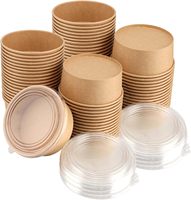 Bols à salade ronds en papier kraft de 1100 ml avec couvercles transparents