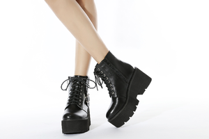 Eleganti <span class=keywords><strong>stivali</strong></span> invernali stile Punk con cerniera in pelle nera scarpe 8 <span class=keywords><strong>CM</strong></span> <span class=keywords><strong>tacco</strong></span> alto <span class=keywords><strong>5</strong></span> <span class=keywords><strong>CM</strong></span> con plateau grossi tacchi <span class=keywords><strong>donna</strong></span> stivaletti - Product Image 3