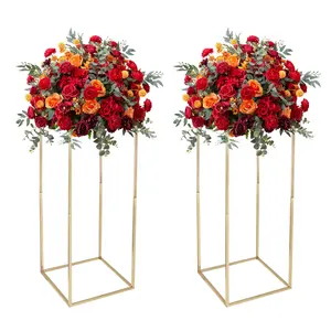 Biz ev donanım 48 "dikdörtgen altın Metal düğün çiçek standı geometrik sütun çerçeve Centerpiece masa çiçek aranjmanı