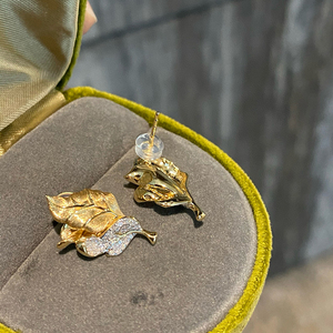 Aazuo, joyería Vintage de 18K, oro amarillo macizo, diamantes naturales auténticos, pendientes con forma de hoja a la moda, regalo para mujeres, fiesta de boda, AU750 - Product Image 2
