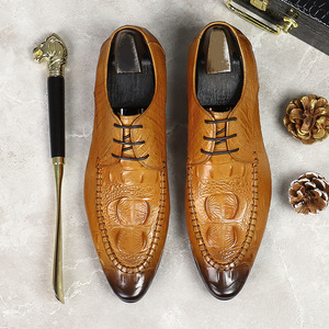 Men's leather <b>shoes</b> with laces, business trend, soft leather, wedding style, crocodile pattern, formal dress <b>shoes</b> - Product Image 3