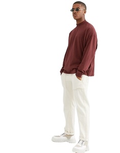 Wholesale Men's Ribbed <b>Round</b> Neck Oversized Long sleeves Cotton T-Shirts With Custom Logo - Product Image 1