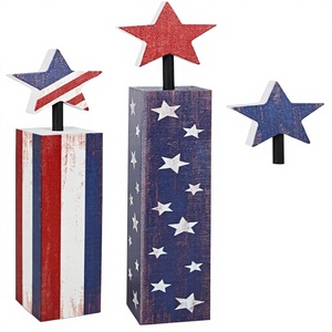 Ensemble de décorations de plateau à étages carrées en bois COCHIE pour anniversaire et Fête patriotique, avec motif étoiles et rayures, pour la maison, le bureau ou la table - Product Image 4