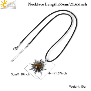 CSJA-collar con colgante de cristal Natural, piedra auténtica redonda, amatista, Ojo de Tigre, obsidiana, Vintage, girasol, H120 - Product Image 6