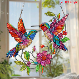 Pendentif de peinture <span class=keywords><strong>diamant</strong></span>ée DIY transfrontalier, best-seller, motif colibri, artisanat acrylique 5D à diamants brillants simple face - Product Image 4