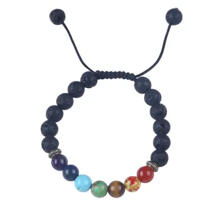 Nieuwe 7 Chakra Stone Verstelbare Geweven Lava Stone Armband