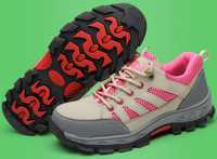 Chaussures de sécurité de travail à bout en acier anti-écrasement de couleur rose pour femmes respirant sans lacet léger en acier sans lacet athlétique