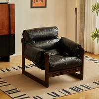 Fauteuil inclinable vintage en bois massif et cuir, rembourré en coton, avec système à mortaise et tenon, idéal pour salon ou location