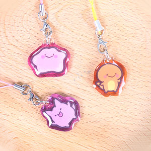 Gantungan kunci ponsel akrilik epoksi cetak UV dua sisi kustom gantungan kunci telepon plastik bubuk Glitter gaya Anime liontin logam kartun - Product Image 5