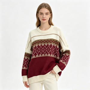 Suéter de punto Fair Isle para mujer, estilo cachemir, cuello redondo, jacquard, para otoño e invierno, venta al por mayor de fábrica, suministro a granel, OEM - Product Image 1