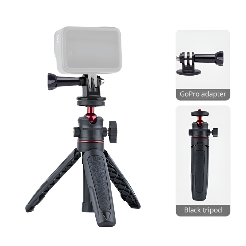 Trépied à tige extensible noir-rouge + adaptateur