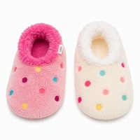 Chaussons personnalisés OEM ODM en fausse fourrure Sherpa doublés pour femmes, pantoufles douillettes à pois, chaussettes d'intérieur chaudes, vente en gros