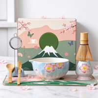 Ensemble de thé matcha en céramique Anji Newell de 9 pièces avec fouet en bambou, design minimaliste moderne, boîte cadeau pour cérémonie à domicile