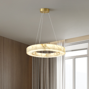 Modern Alabaster Ring Pendant <b>Light</b> Gold <b>Ceiling</b> Lamp Round <b>LED</b> Chandelier for Living Room Warm White 3500K - Product Image 2