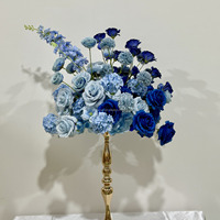 Rangkaian Bunga Sutra Buatan Biru Putih Kuning Mawar Hydrangea Delphinium untuk Dekorasi Meja Pernikahan