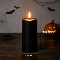 Bougies LED plates 3D à flamme réelle, couleur noire lisse, en cire de paraffine, avec télécommande, pour décoration intérieure, fêtes et Halloween