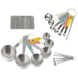 Kitchen Tool Set With Silicone Handles Stainless Steel Measuring Cups And Spoons For Effortless Cooking