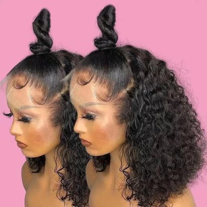 Perruques courtes bouclées pour femmes noires 13 * 4 * 1 <span class=keywords><strong>Perruque</strong></span> en dentelle synthétique bouclée pré-coupée 9 pouces Perruques courtes bouclées (Noir naturel) - Product Image 4